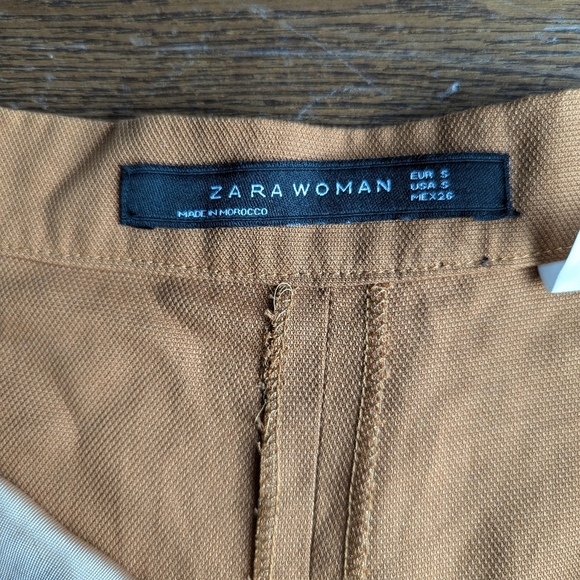 Zara Trouser Pants Camal Tan Womens size S Wide Leg Office Carrier High Waisted - Picture 3 of 8